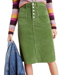 Anthropologie / Pilcro and the Letterpress Green Corduroy Pencil Skirt Sz 2 EUC